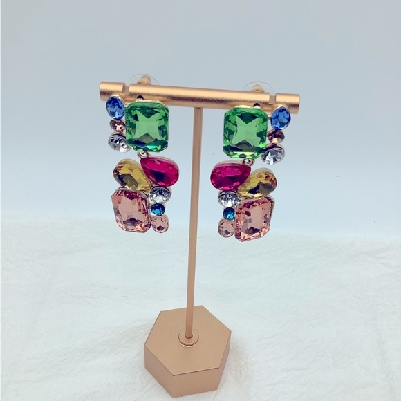 Colorful Glass Gemstone Drop pierced Earrings - Picture 2 of 3